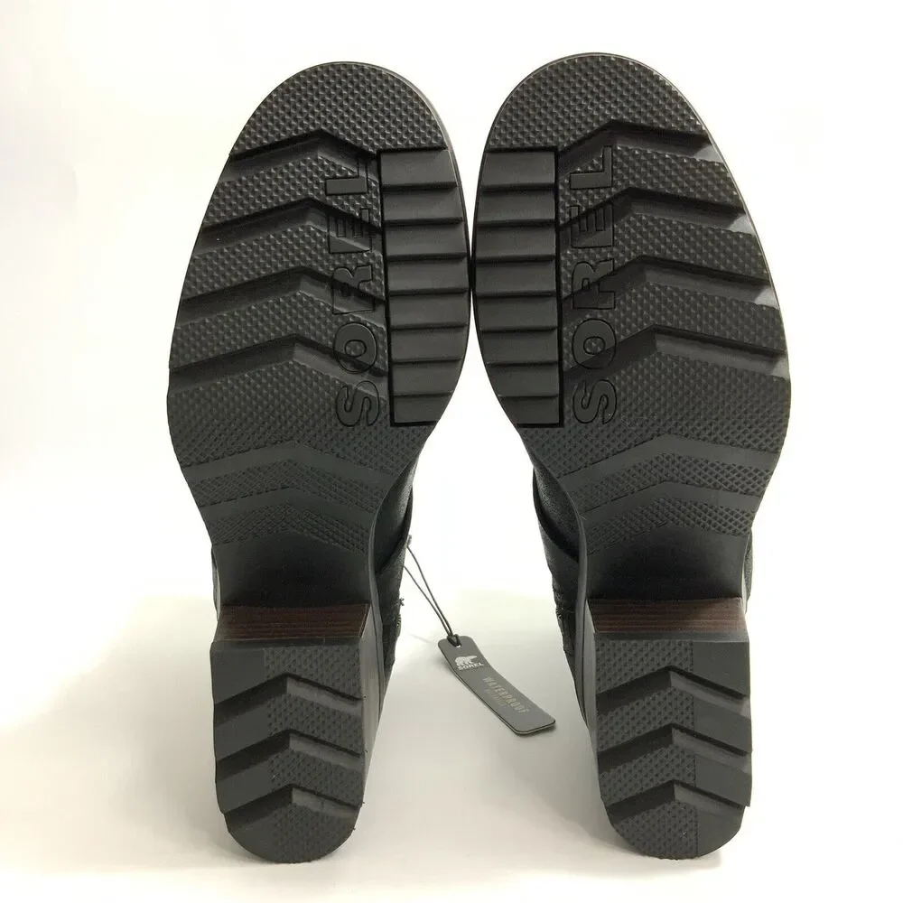 New Sorel Cate Waterproof Leather Boots Harness Buckle Zip Black 7.5